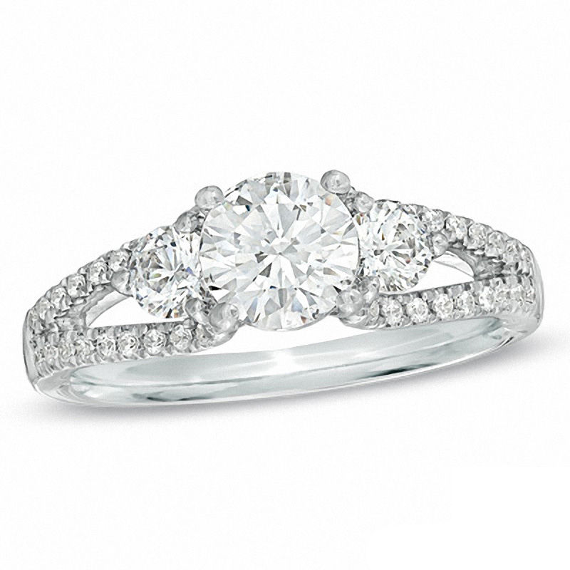 Main Image 1 of Celebration 102® 1-5/8 CT. T.W. Diamond Three Stone Ring in 18K White Gold (I/SI2)