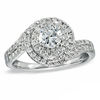 Thumbnail Image 0 of Celebration Ideal 1 CT. T.W. Diamond Swirl Framed Engagement Ring in 14K White Gold (I/I1)