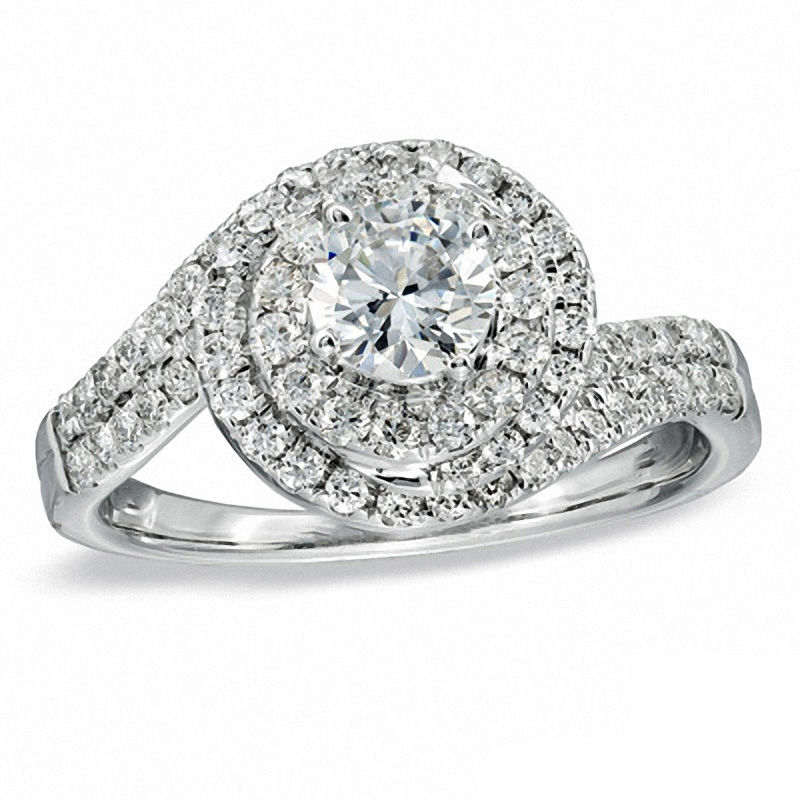 Celebration Ideal 1 CT. T.W. Diamond Swirl Framed Engagement Ring in 14K White Gold (I/I1)