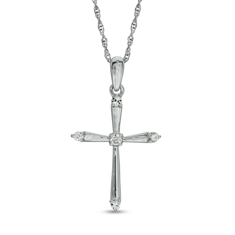 Main Image 1 of 1/10 CT. T.W. Diamond Cross Pendant in Sterling Silver