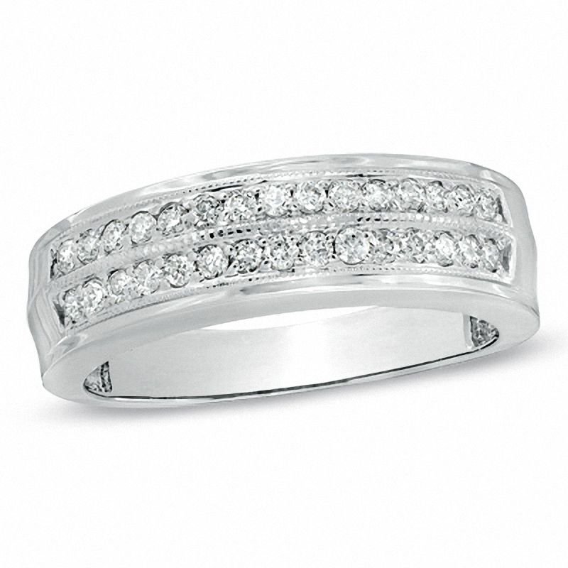 Main Image 1 of Men's 1/2 CT. T.W. Diamond Double Row Wedding Band in 10K White Gold