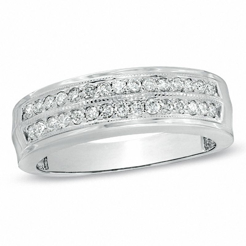 Men's 1/2 CT. T.W. Diamond Double Row Wedding Band in 10K White Gold