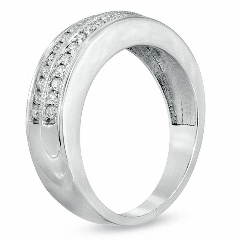 Main Image 2 of Men's 1/2 CT. T.W. Diamond Double Row Wedding Band in 10K White Gold