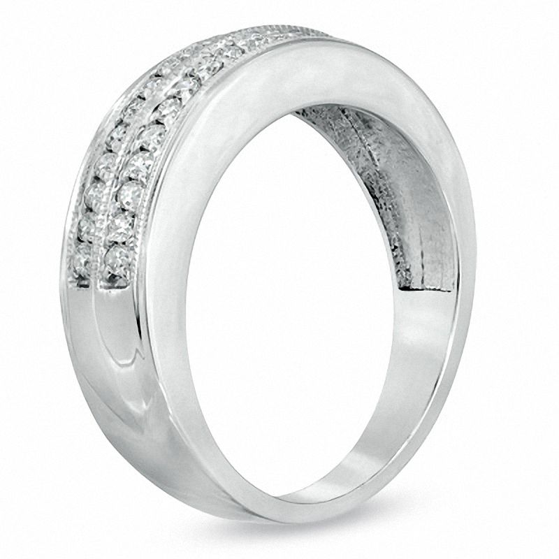 Men's 1/2 CT. T.W. Diamond Double Row Wedding Band in 10K White Gold