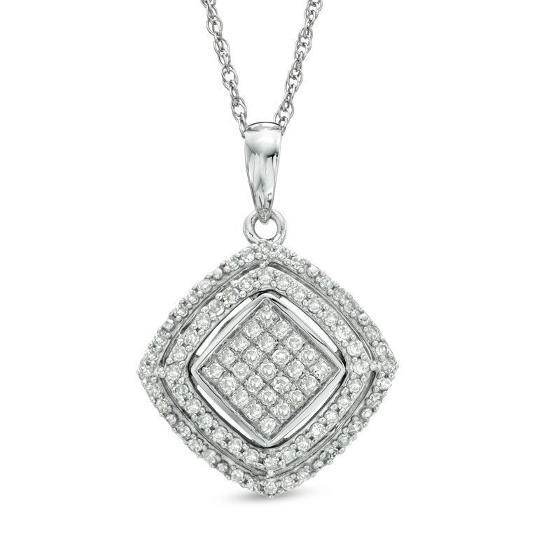 Main Image 1 of 1/3 CT. T.W. Diamond Square Cluster Double Frame Pendant in Sterling Silver