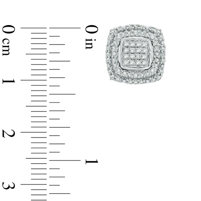 Main Image 2 of 1/2 CT. T.W. Diamond Square Cluster Double Frame Stud Earrings in Sterling Silver