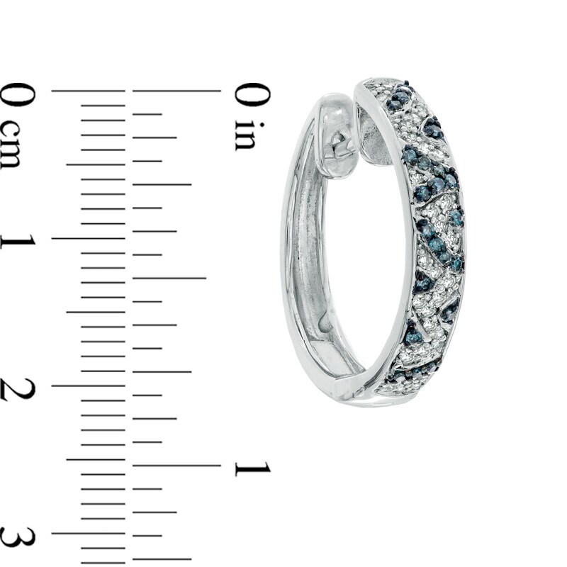 Main Image 2 of 1/2 CT. T.W. Enhanced Blue and White Diamond Striped Hoop Earrings in Sterling Silver