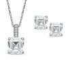 Thumbnail Image 1 of Asscher-Cut Lab-Created White Sapphire Pendant and Earrings Set in Sterling Silver