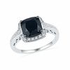Thumbnail Image 1 of 7.0mm Cushion-Cut Faceted Onyx and Diamond Accent Frame Ring in Sterling Silver
