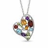 Thumbnail Image 1 of Multi-Gemstone and Diamond Accent Heart Pendant in Sterling Silver