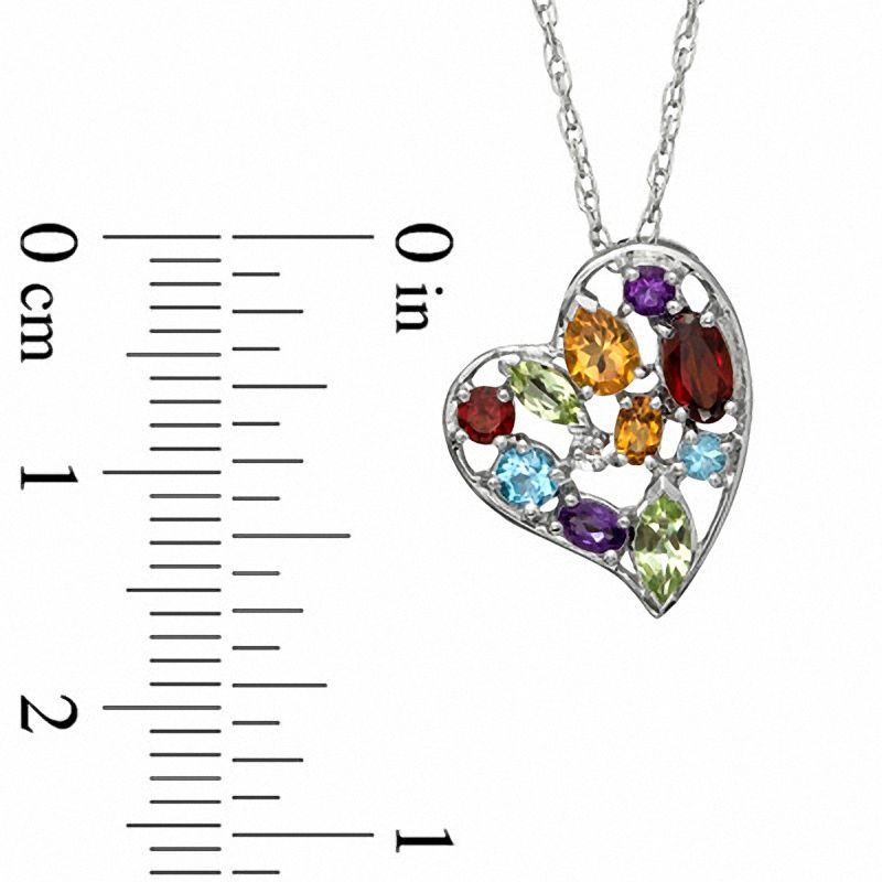 Main Image 2 of Multi-Gemstone and Diamond Accent Heart Pendant in Sterling Silver