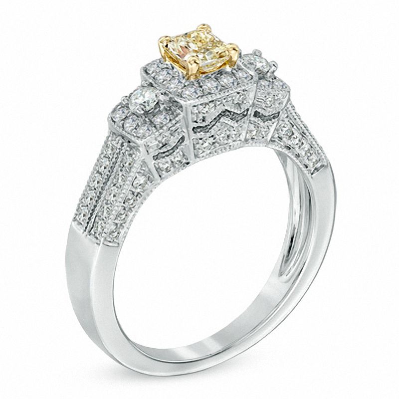 1 CT. T.W. Certified Yellow and White Diamond Past Present Future® Ring in 14K White Gold (P/SI2)