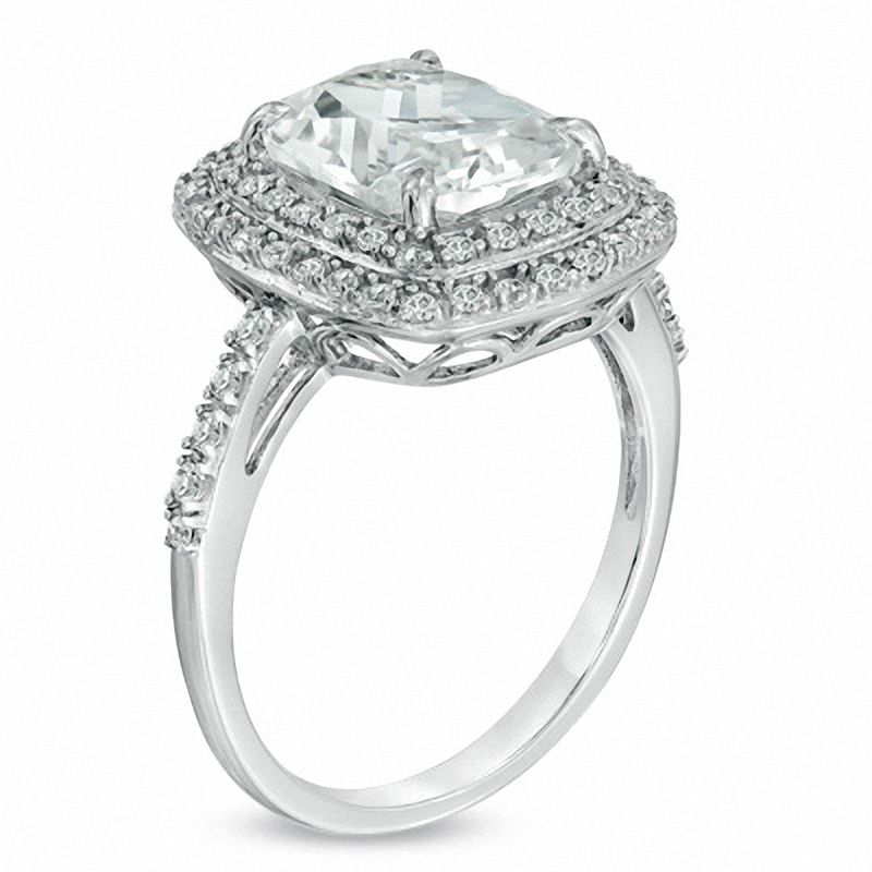 Cushion-Cut Lab-Created White Sapphire Frame Ring in Sterling Silver