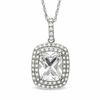 Thumbnail Image 0 of Cushion-Cut Lab-Created White Sapphire Frame Pendant in Sterling Silver