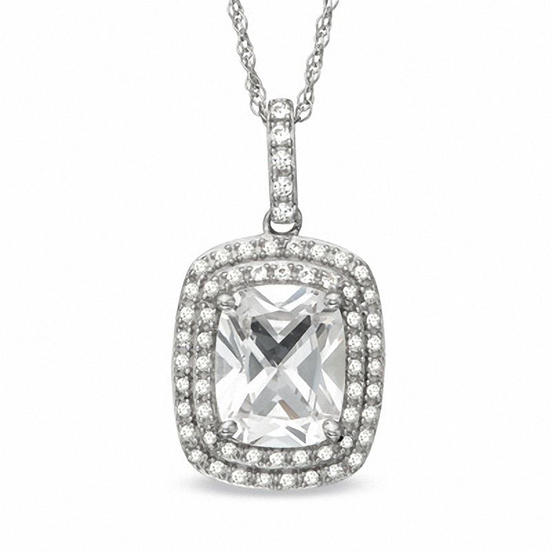 Cushion-Cut Lab-Created White Sapphire Frame Pendant in Sterling Silver
