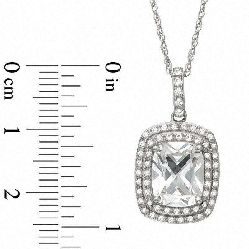 Cushion-Cut Lab-Created White Sapphire Frame Pendant in Sterling Silver