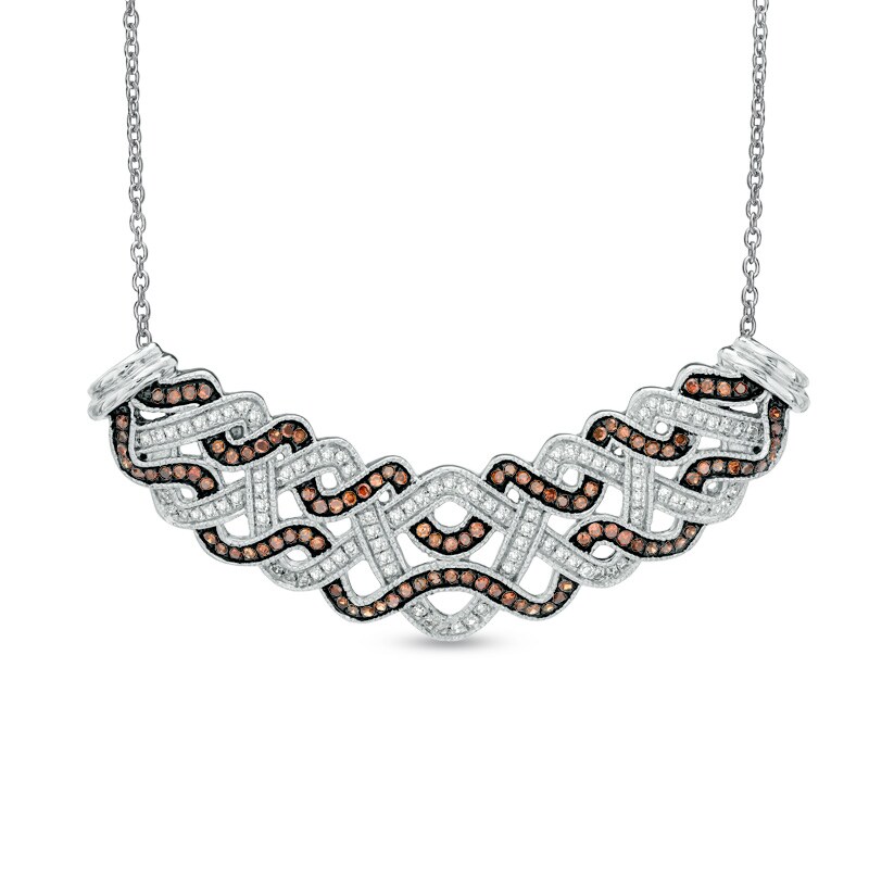 Main Image 1 of 3/8 CT. T.W. Enhanced Cognac and White Diamond Braid Necklace in Sterling Silver