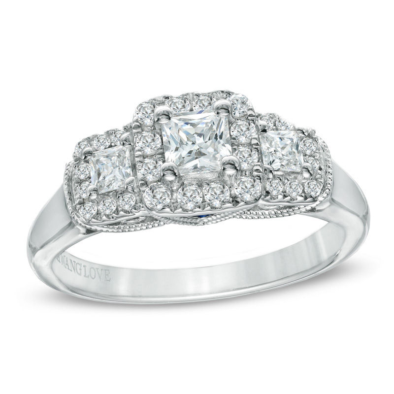 Vera Wang Love Collection 3/4 CT. T.W. Princess-Cut Diamond Three Stone Engagement Ring in 14K White Gold