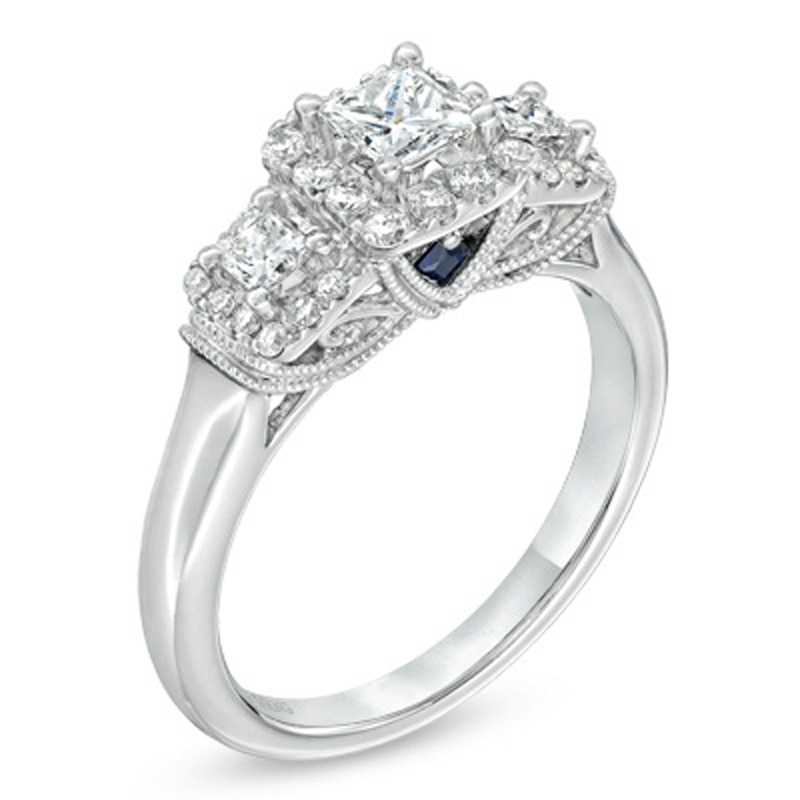 Vera Wang Love Collection 3/4 CT. T.W. Princess-Cut Diamond Three Stone Engagement Ring in 14K White Gold