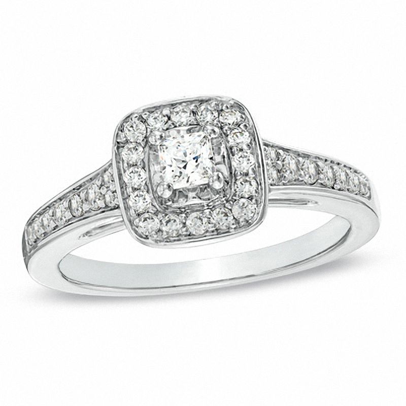 1/2 CT. T.W. Princess-Cut Diamond Frame Engagement Ring in 14K White Gold