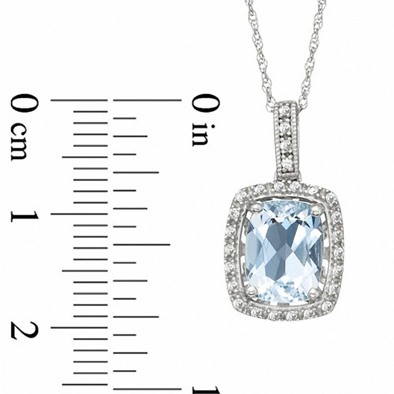 Main Image 2 of Cushion-Cut Aquamarine and Lab-Created White Sapphire Pendant in 14K White Gold