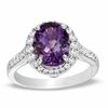 Oval Amethyst and Lab-Created White Sapphire Frame Ring in 14K White Gold