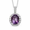 Thumbnail Image 0 of Oval Amethyst and Lab-Created White Sapphire Framed Pendant in 14K White Gold