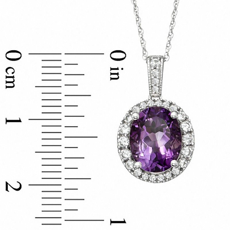 Oval Amethyst and Lab-Created White Sapphire Framed Pendant in 14K White Gold