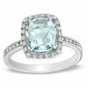 Thumbnail Image 1 of Cushion-Cut Aquamarine and Lab-Created White Sapphire Ring in 14K White Gold