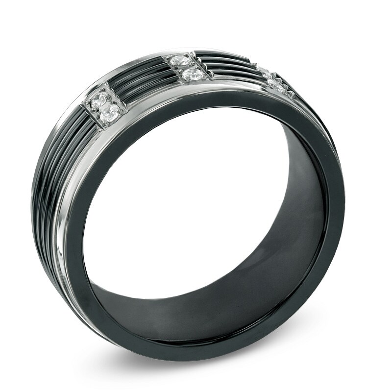 Main Image 2 of 1/10 CT. T.W. Diamond Ring in Two-Tone Titanium - Size 10