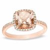 Thumbnail Image 0 of 8.0mm Cushion-Cut Morganite and 1/5 CT. T.W. Diamond Frame Ring in 14K Rose Gold