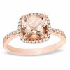 Thumbnail Image 1 of 8.0mm Cushion-Cut Morganite and 1/5 CT. T.W. Diamond Frame Ring in 14K Rose Gold