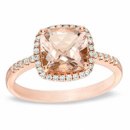 8.0mm Cushion-Cut Morganite and 1/5 CT. T.W. Diamond Frame Ring in 14K Rose Gold