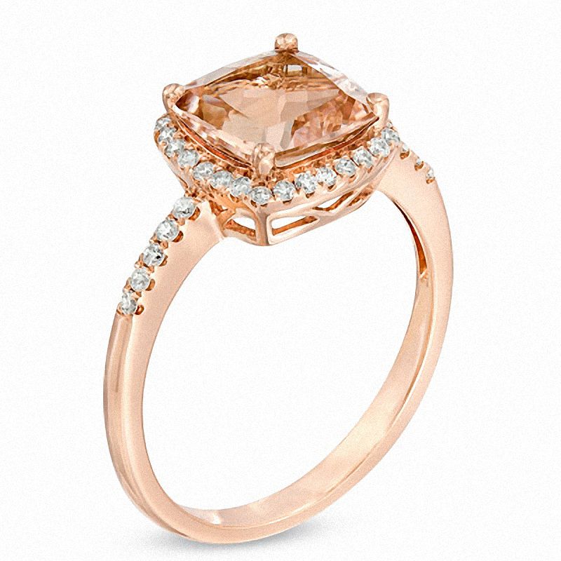 8.0mm Cushion-Cut Morganite and 1/5 CT. T.W. Diamond Frame Ring in 14K Rose Gold