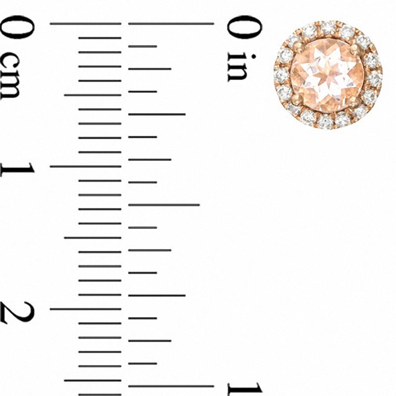 5.0mm Morganite and 1/6 CT. T.W. Diamond Frame Stud Earrings in 14K Rose Gold