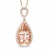 Thumbnail Image 0 of Pear-Shaped Morganite and 1/4 CT. T.W. Diamond Pendant in 14K Rose Gold