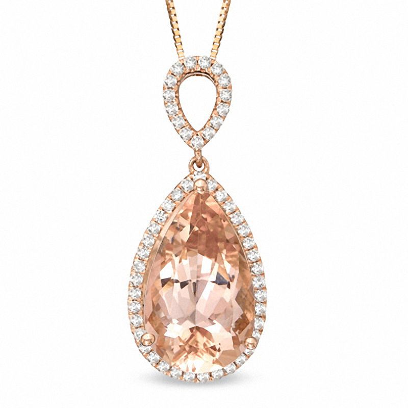 Pear-Shaped Morganite and 1/4 CT. T.W. Diamond Pendant in 14K Rose Gold