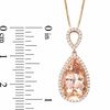 Thumbnail Image 1 of Pear-Shaped Morganite and 1/4 CT. T.W. Diamond Pendant in 14K Rose Gold