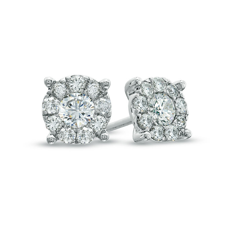 1 CT. T.W. Diamond Frame Stud Earrings in 14K White Gold