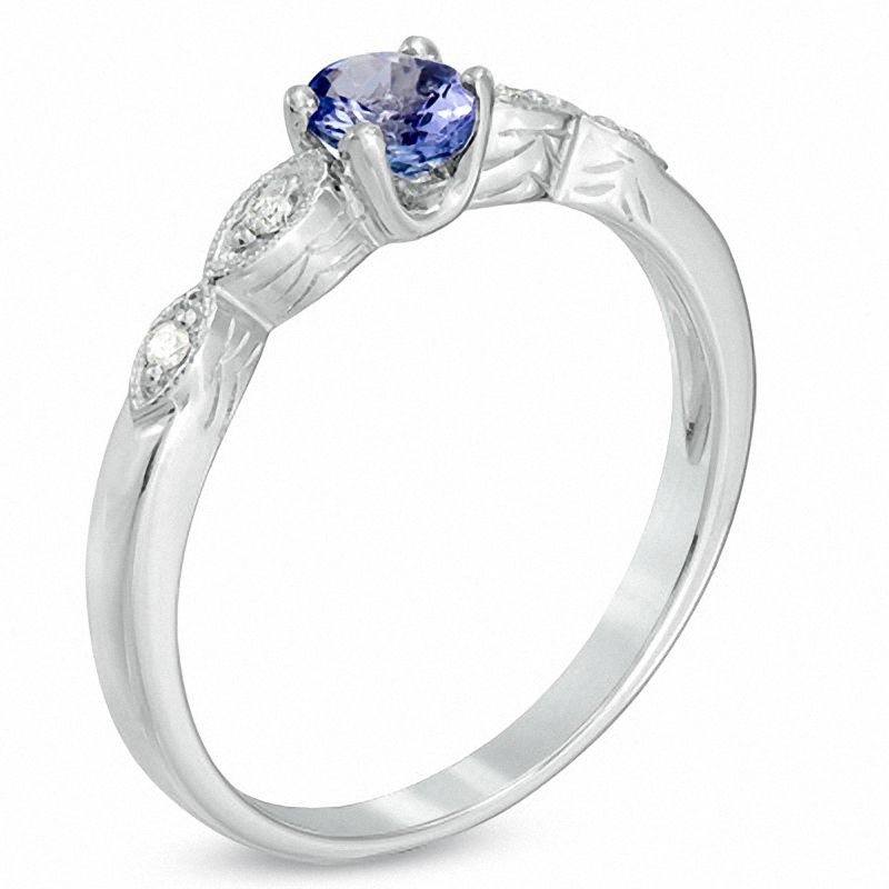 Oval Tanzanite and Diamond Accent Vintage-Style Ring in 14K White Gold
