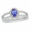 Thumbnail Image 0 of Oval Tanzanite and 1/6 CT. T.W. Diamond Double Rope Ring in 14K White Gold