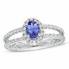 Thumbnail Image 1 of Oval Tanzanite and 1/6 CT. T.W. Diamond Double Rope Ring in 14K White Gold