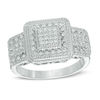 Thumbnail Image 1 of 1/3 CT. T.W. Princess-Cut Composite Diamond Frame Three Stone Ring in Sterling Silver