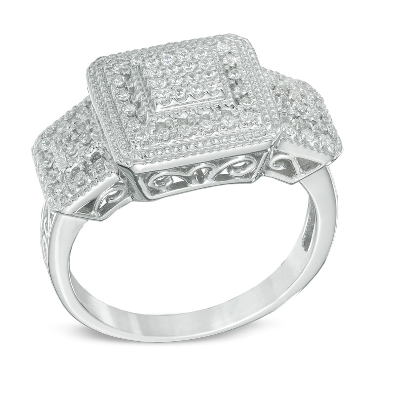 Main Image 2 of 1/3 CT. T.W. Princess-Cut Composite Diamond Frame Three Stone Ring in Sterling Silver