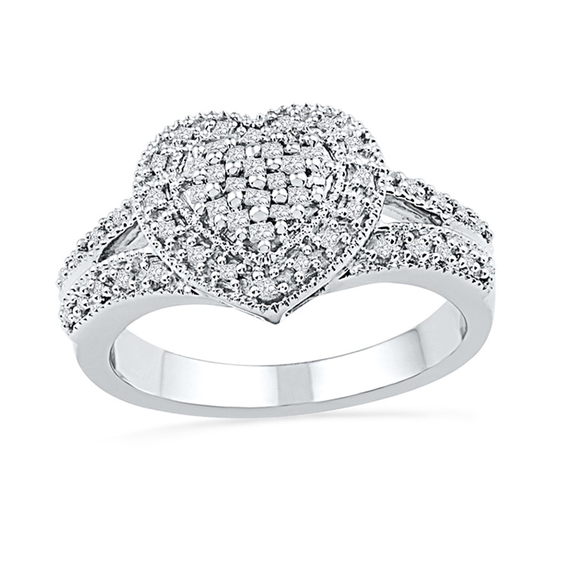 Main Image 1 of 1/4 CT. T.W. Princess-Cut Diamond Heart Ring in Sterling Silver
