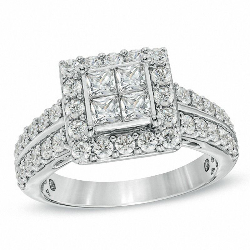 1-3/4 CT. T.W. Princess-Cut Quad Diamond Split Shank Engagement Ring in 14K White Gold