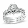 Thumbnail Image 1 of 1/2 CT. T.W. Diamond Cluster Pear-Shaped Frame Three Piece Bridal Set in 10K White Gold
