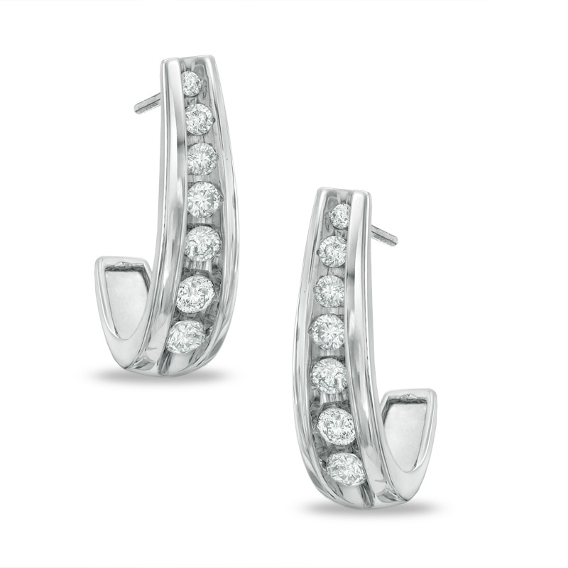 Main Image 1 of 1/2 CT. T.W. Diamond J Hoop Earrings in 10K White Gold