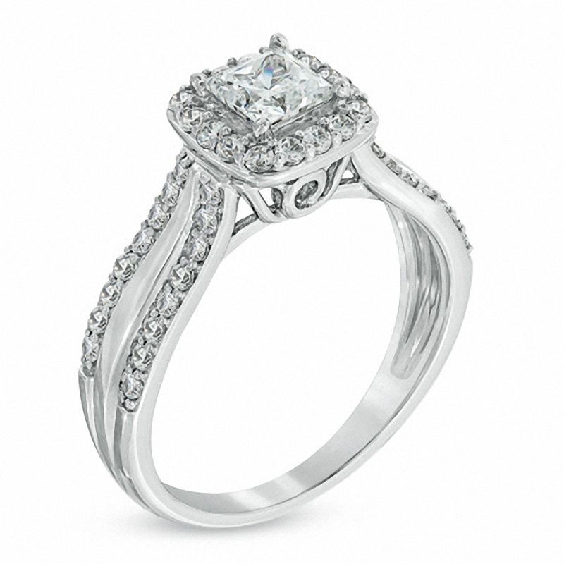 1 CT. T.W. Princess-Cut Diamond Two Row Frame Engagement Ring in 14K White Gold