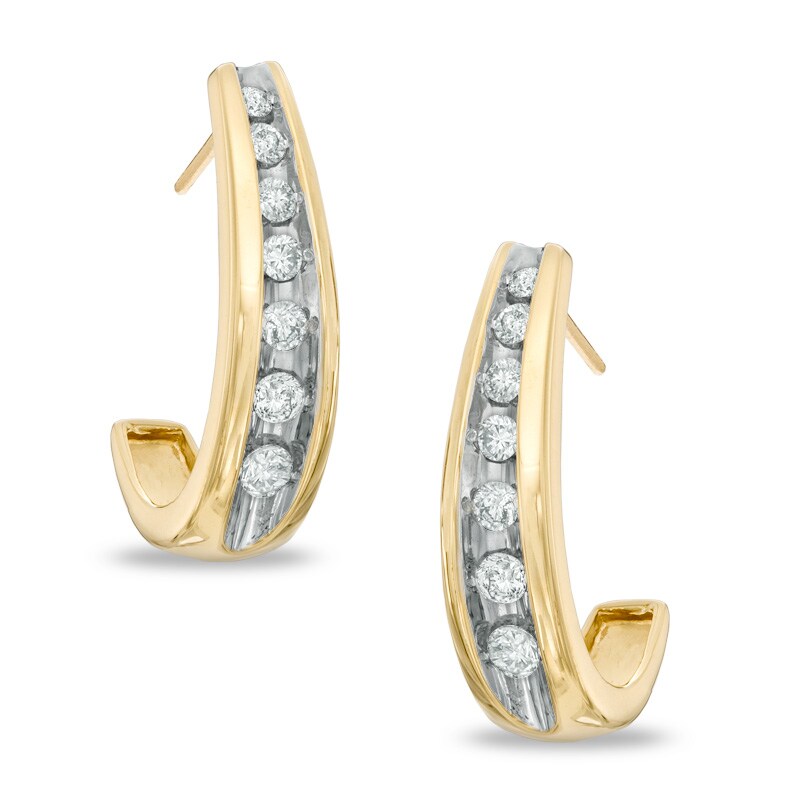 1/2 CT. T.W. Diamond J Hoop Earrings in 10K Gold